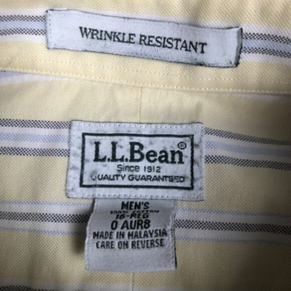 LL Bean Button Up Shirt Yellow Blue Gray Striped Size 16 Reg 0AUR8 Short Sleeve - Picture 3 of 9